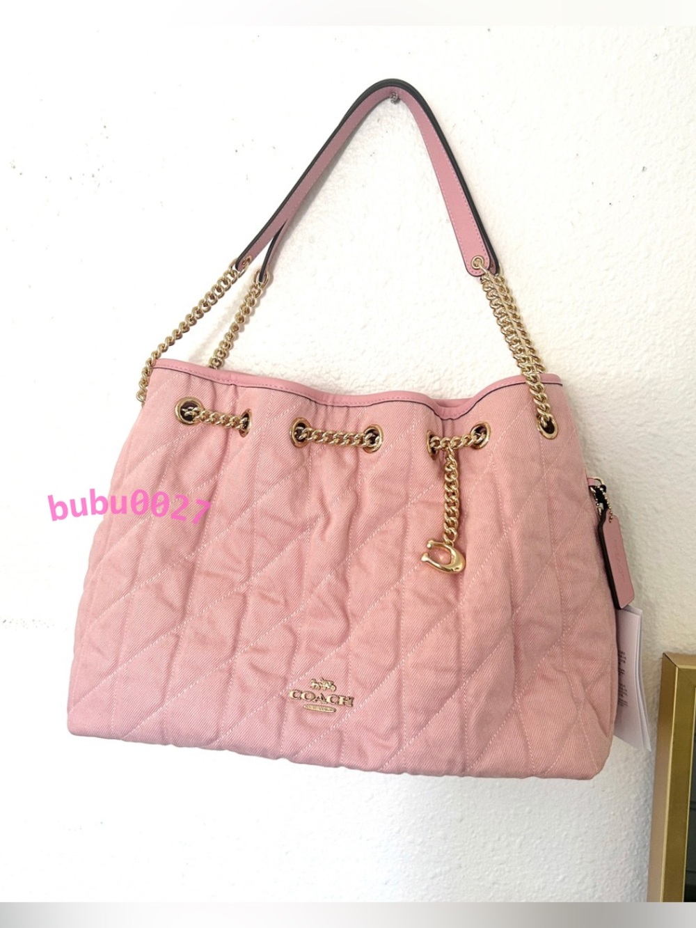 NWT💕Coach Evelyn Shoulder Bag Loved Denim Quilting And Charm CER79 Light Pink
